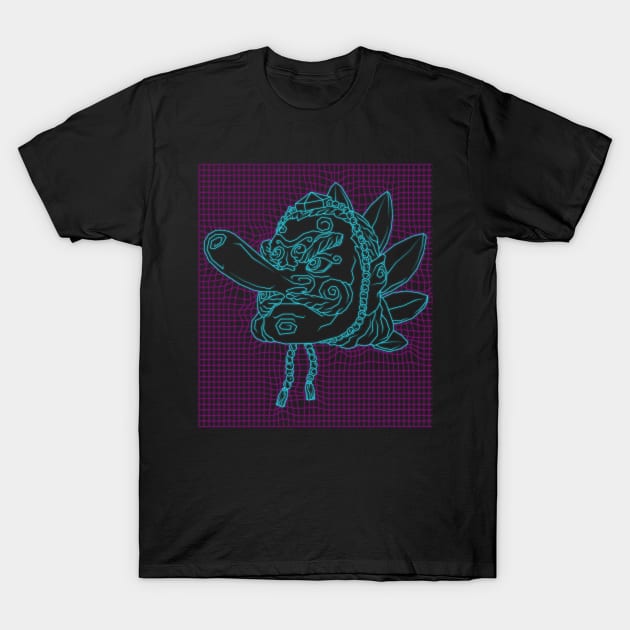 Aesthetic Synthwave Neon Blue Tengu T-Shirt by MythoCulture